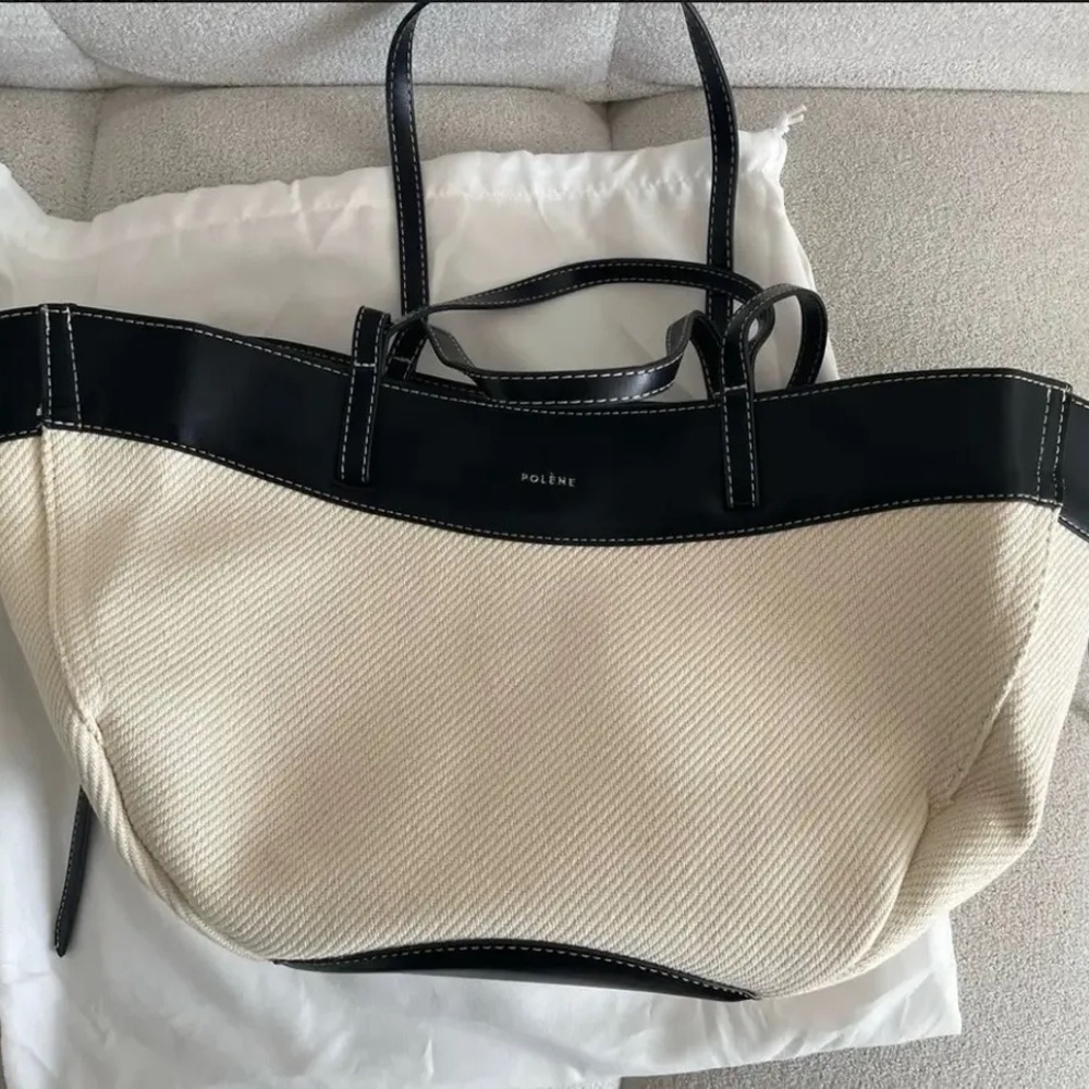 Polene Two-Tone Canvas Tote in Cream and Black🖤🤍 - Picture 3 of 5
